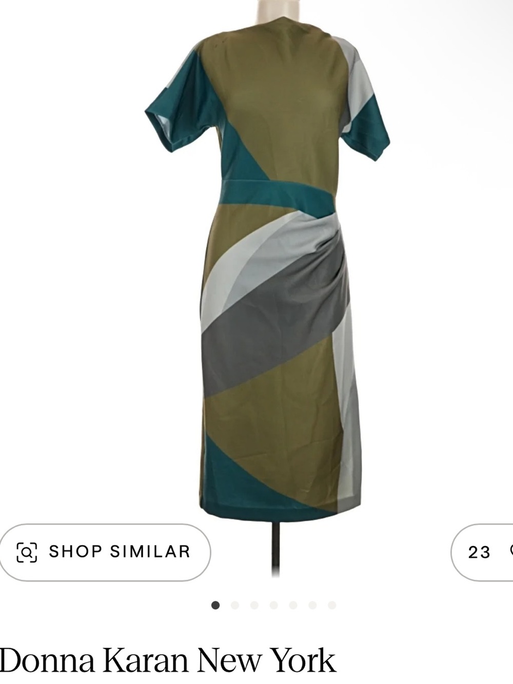 Donna Karan Olive, Teal & Gray Colorblock Midi Dress